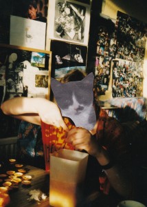 Scooping fruit out of orange skins in 1998, to turn them into candles, watched over by the second Doctor Who, a star destroyer and some unicorns amongst others.